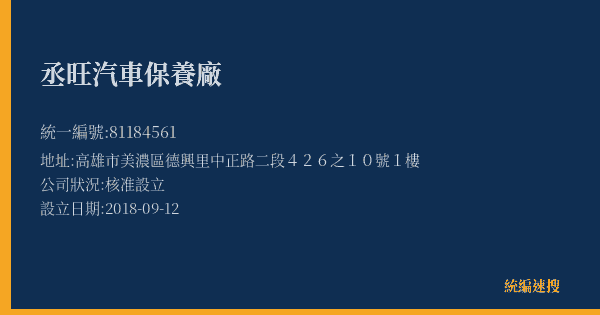 丞旺汽車保養廠的照片-統編 81184561(高雄市) 公司登記資料與營業項目詳細圖表
