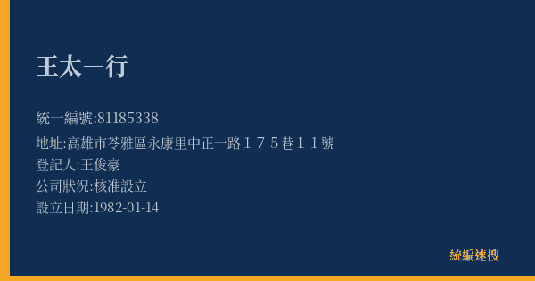 王太―行的照片-統編 81185338(高雄市) 公司登記資料與營業項目詳細圖表