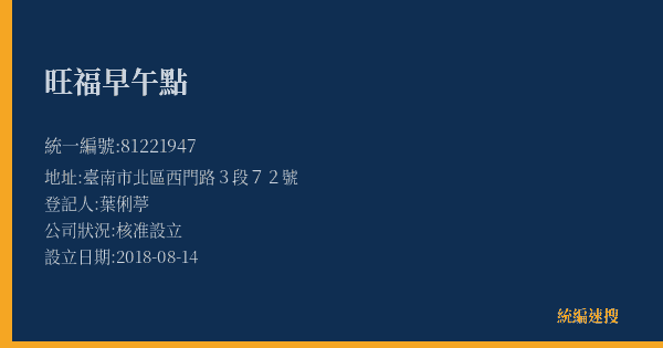 旺福早午點的照片-統編 81221947(臺南市) 公司登記資料與營業項目詳細圖表