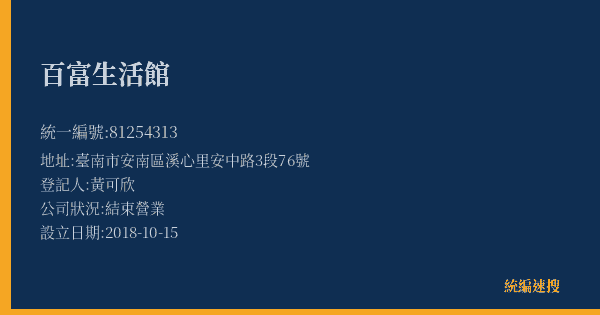 百富生活館的照片-統編 81254313(臺南市) 公司登記資料與營業項目詳細圖表