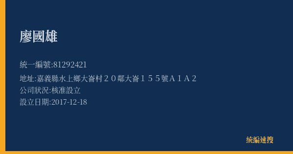 廖國雄的照片-統編 81292421(嘉義縣) 公司登記資料與營業項目詳細圖表