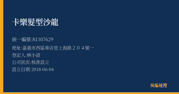 卡樂髮型沙龍的照片-統編 81307629(嘉義市) 公司登記資料與營業項目詳細圖表