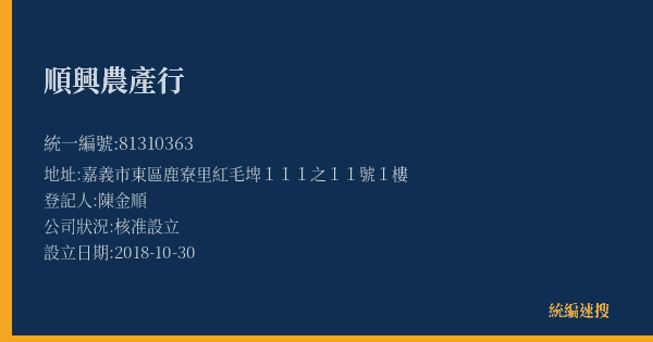 順興農產行的照片-統編 81310363(嘉義市) 公司登記資料與營業項目詳細圖表
