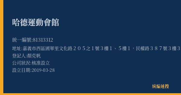 哈德運動會館的照片-統編 81313312(嘉義市) 公司登記資料與營業項目詳細圖表