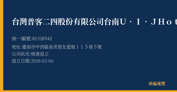 台灣普客二四股份有限公司台南U.I.J Hotel&Hostel停車場的照片-統編 81318941(臺南市) 公司登記資料與營業項目詳細圖表