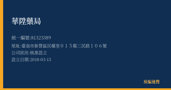 華陞藥局的照片-統編 81323389(臺南市) 公司登記資料與營業項目詳細圖表
