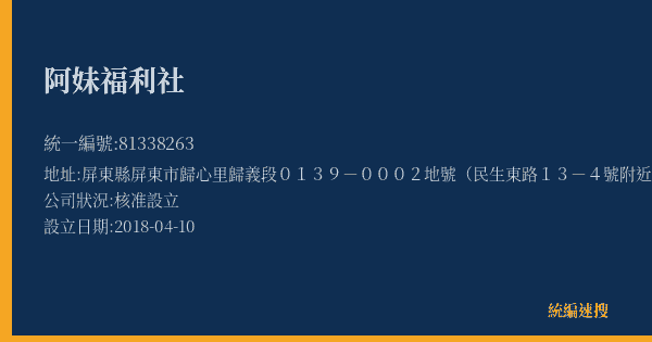 阿妹福利社的照片-統編 81338263(屏東縣) 公司登記資料與營業項目詳細圖表