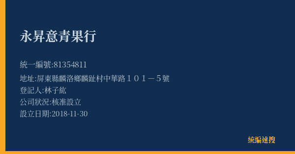 永昇意青果行的照片-統編 81354811(屏東縣) 公司登記資料與營業項目詳細圖表