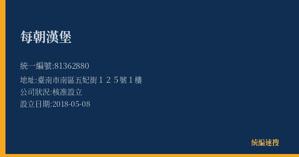 每朝漢堡的照片-統編 81362880(臺南市) 公司登記資料與營業項目詳細圖表