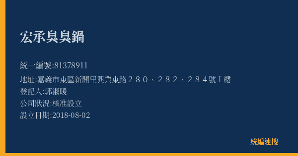 宏承臭臭鍋的照片-統編 81378911(嘉義市) 公司登記資料與營業項目詳細圖表