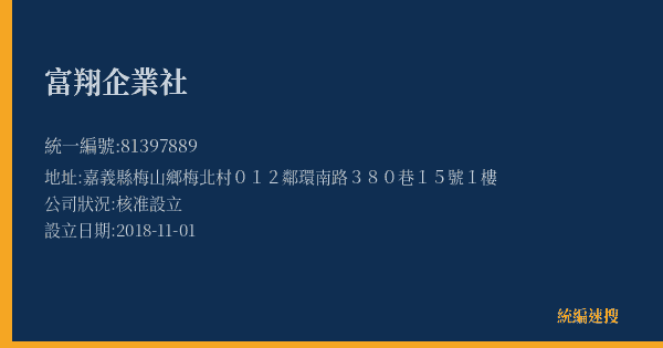 富翔企業社的照片-統編 81397889(嘉義縣) 公司登記資料與營業項目詳細圖表