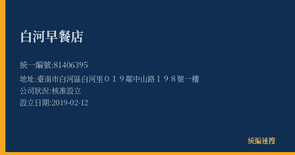 白河早餐店的照片-統編 81406395(臺南市) 公司登記資料與營業項目詳細圖表