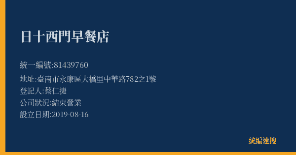 日十西門早餐店的照片-統編 81439760(臺南市) 公司登記資料與營業項目詳細圖表