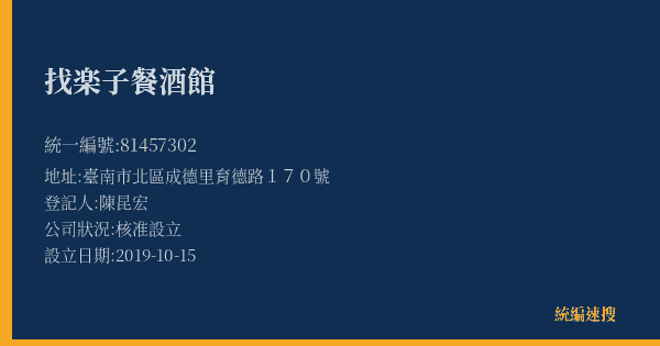 找楽子餐酒館的照片-統編 81457302(臺南市) 公司登記資料與營業項目詳細圖表