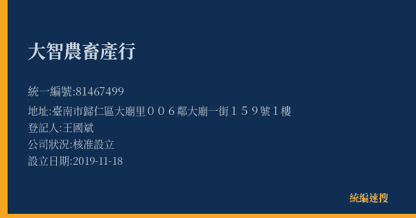 大智農畜產行的照片-統編 81467499(臺南市) 公司登記資料與營業項目詳細圖表