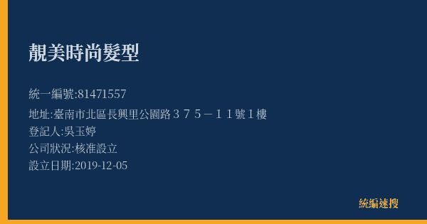靚美時尚髮型的照片-統編 81471557(臺南市) 公司登記資料與營業項目詳細圖表