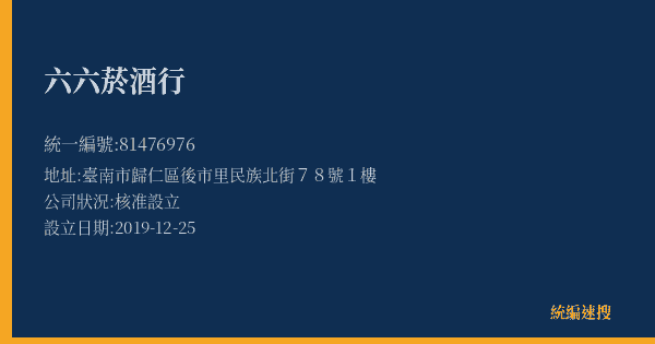 六六菸酒行的照片-統編 81476976(臺南市) 公司登記資料與營業項目詳細圖表