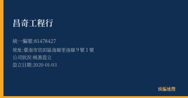 昌奇工程行的照片-統編 81478427(臺南市) 公司登記資料與營業項目詳細圖表