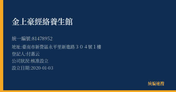 金上豪經絡養生館的照片-統編 81478952(臺南市) 公司登記資料與營業項目詳細圖表
