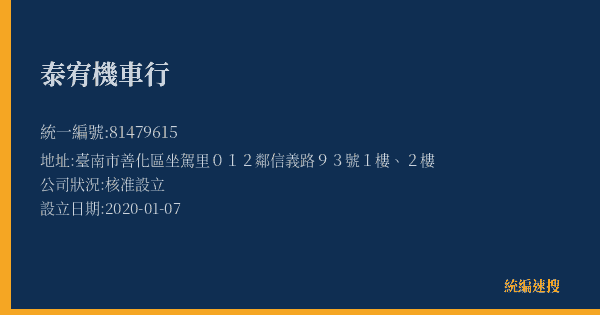 泰宥機車行的照片-統編 81479615(臺南市) 公司登記資料與營業項目詳細圖表