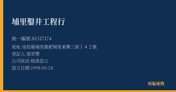 埔里鑿井工程行的照片-統編 81517174(南投縣) 公司登記資料與營業項目詳細圖表