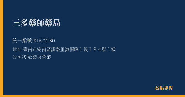 三多藥師藥局的照片-統編 81672180(臺南市) 公司登記資料與營業項目詳細圖表
