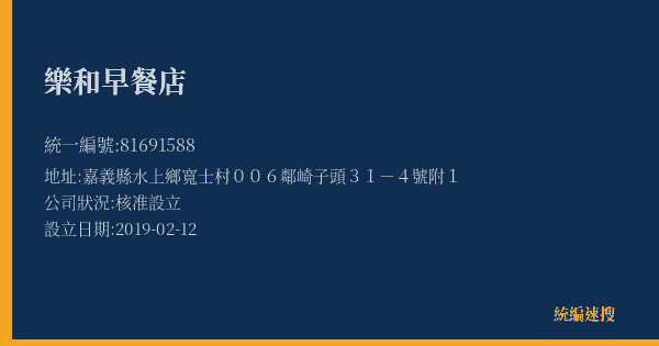 樂和早餐店的照片-統編 81691588(嘉義縣) 公司登記資料與營業項目詳細圖表