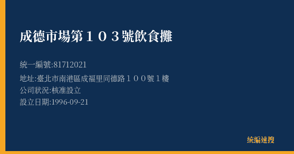 成德市場第103號飲食攤的照片-統編 81712021(臺北市) 公司登記資料與營業項目詳細圖表
