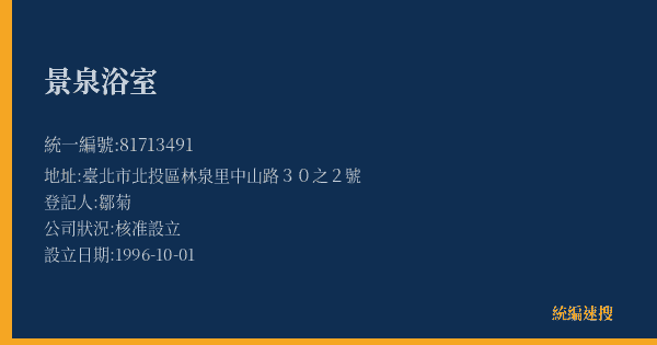 景泉浴室的照片-統編 81713491(臺北市) 公司登記資料與營業項目詳細圖表