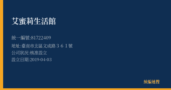 艾蜜莉生活館的照片-統編 81722409(臺南市) 公司登記資料與營業項目詳細圖表
