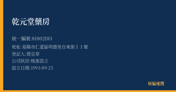 乾元堂藥房的照片-統編 81802183(基隆市) 公司登記資料與營業項目詳細圖表