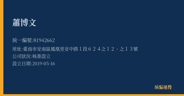蕭博文的照片-統編 81942662(臺南市) 公司登記資料與營業項目詳細圖表