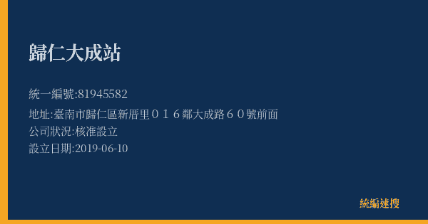 歸仁大成站的照片-統編 81945582(臺南市) 公司登記資料與營業項目詳細圖表