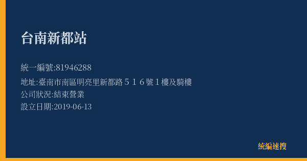 台南新都站的照片-統編 81946288(臺南市) 公司登記資料與營業項目詳細圖表