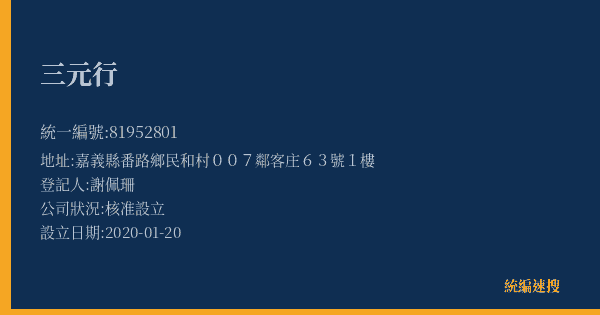 三元行的照片-統編 81952801(嘉義縣) 公司登記資料與營業項目詳細圖表