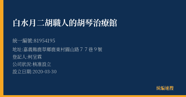 白水月二胡職人的胡琴治療館的照片-統編 81954195(嘉義縣) 公司登記資料與營業項目詳細圖表