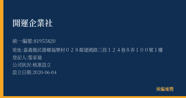 開運企業社的照片-統編 81955820(嘉義縣) 公司登記資料與營業項目詳細圖表