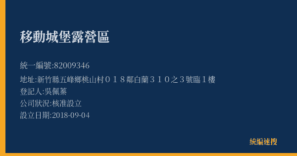 移動城堡露營區的照片-統編 82009346(新竹縣) 公司登記資料與營業項目詳細圖表