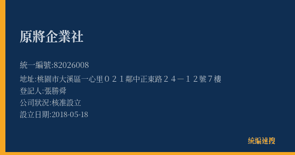 原將企業社的照片-統編 82026008(桃園市) 公司登記資料與營業項目詳細圖表
