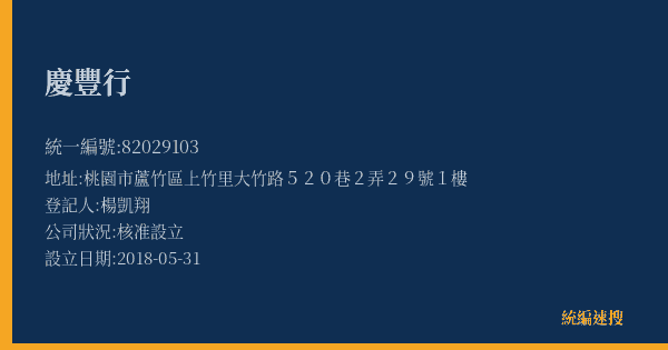 慶豐行的照片-統編 82029103(桃園市) 公司登記資料與營業項目詳細圖表