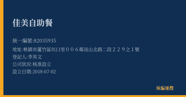 佳美自助餐的照片-統編 82035935(桃園市) 公司登記資料與營業項目詳細圖表