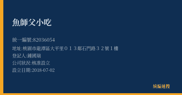 魚師父小吃的照片-統編 82036054(桃園市) 公司登記資料與營業項目詳細圖表