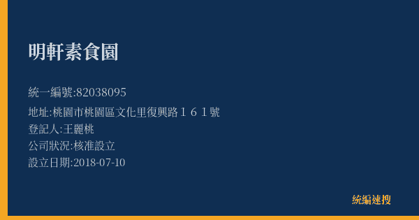 明軒素食園的照片-統編 82038095(桃園市) 公司登記資料與營業項目詳細圖表