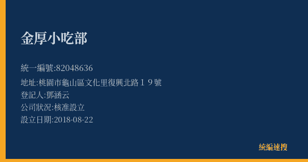 金厚小吃部的照片-統編 82048636(桃園市) 公司登記資料與營業項目詳細圖表