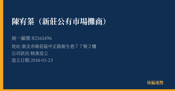 陳宥蓁(新莊公有市場攤商)的照片-統編 82161496(新北市) 公司登記資料與營業項目詳細圖表