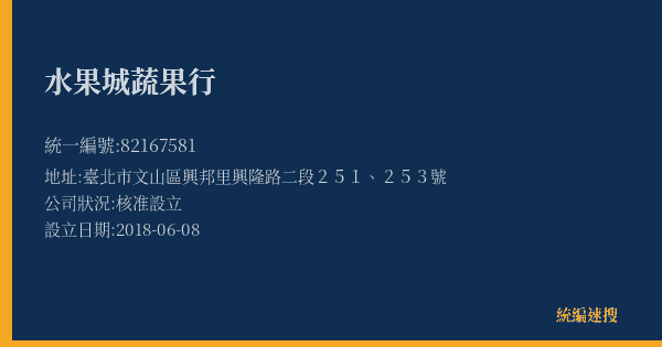 水果城蔬果行的照片-統編 82167581(臺北市) 公司登記資料與營業項目詳細圖表