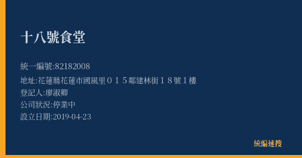 十八號食堂的照片-統編 82182008(花蓮縣) 公司登記資料與營業項目詳細圖表