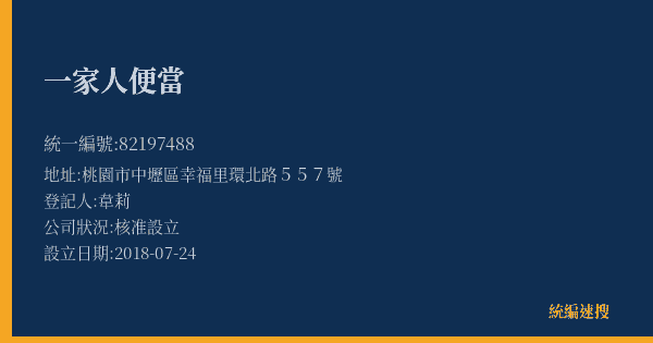 一家人便當的照片-統編 82197488(桃園市) 公司登記資料與營業項目詳細圖表