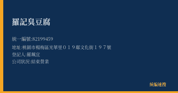 羅記臭豆腐的照片-統編 82199459(桃園市) 公司登記資料與營業項目詳細圖表