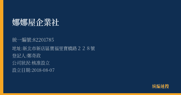 娜娜屋企業社的照片-統編 82201785(新北市) 公司登記資料與營業項目詳細圖表